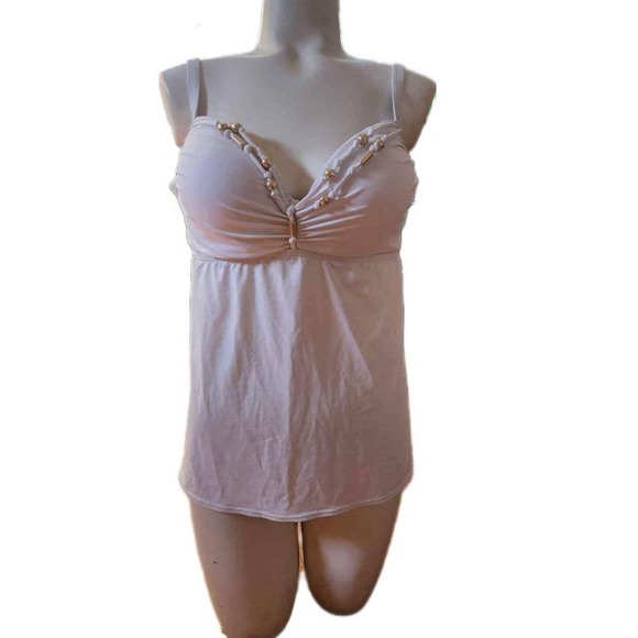 White & Gold Tankini Swim Top Size L - Picture 2 of 3